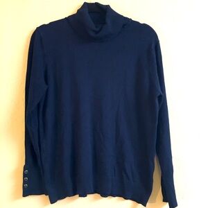 Joseph A Soft Stretch Turtleneck Sweater Large Dark  Blue Button Detail